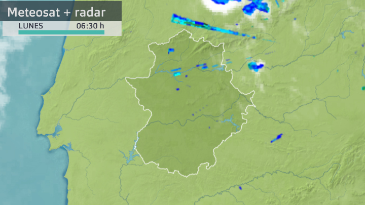 Imagen del Meteosat + radar (Aemet) lunes 14 de junio 6:30 h