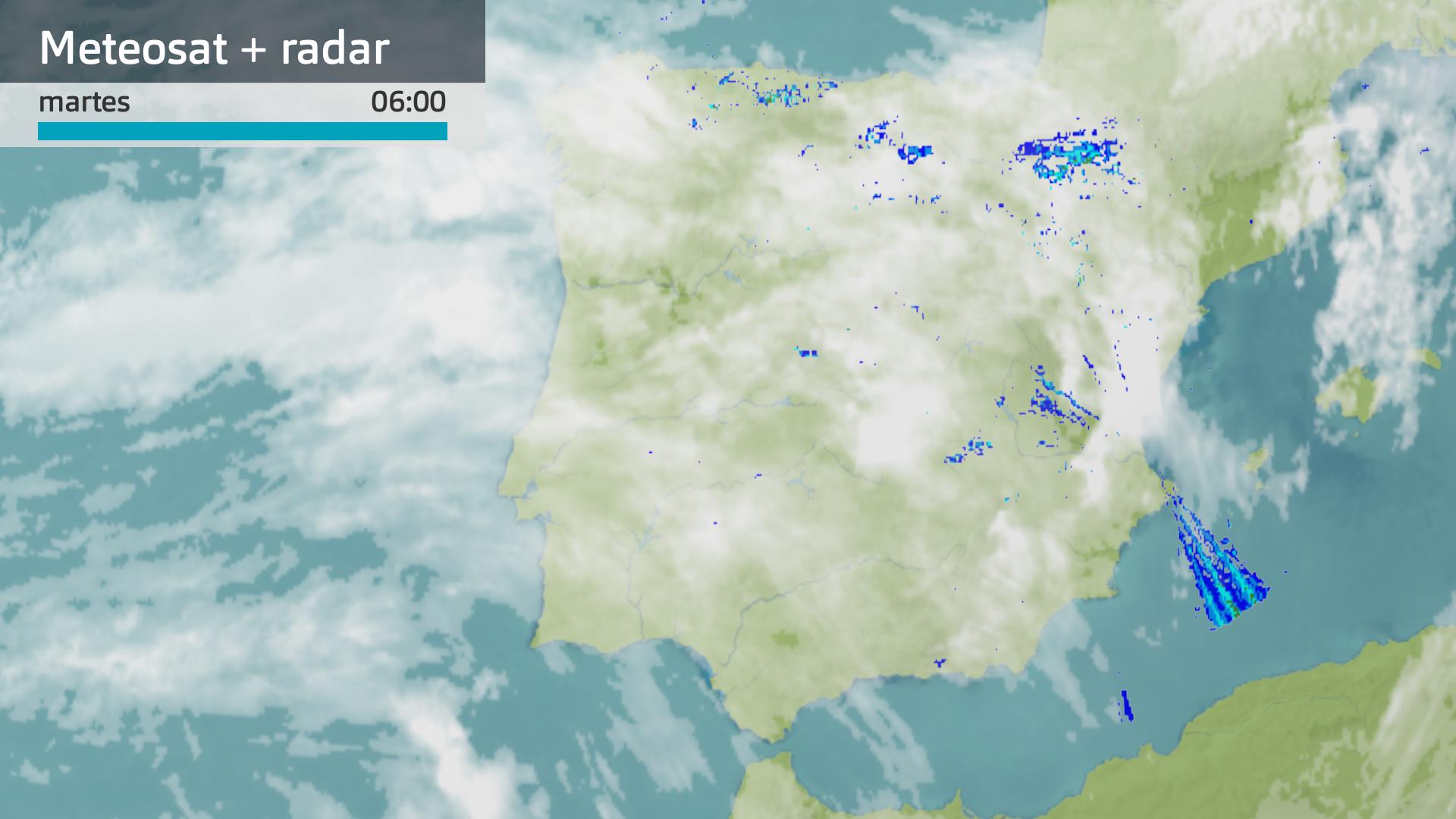 Imagen del Meteosat + radar meteorológico martes 25 de febrero 6 h.