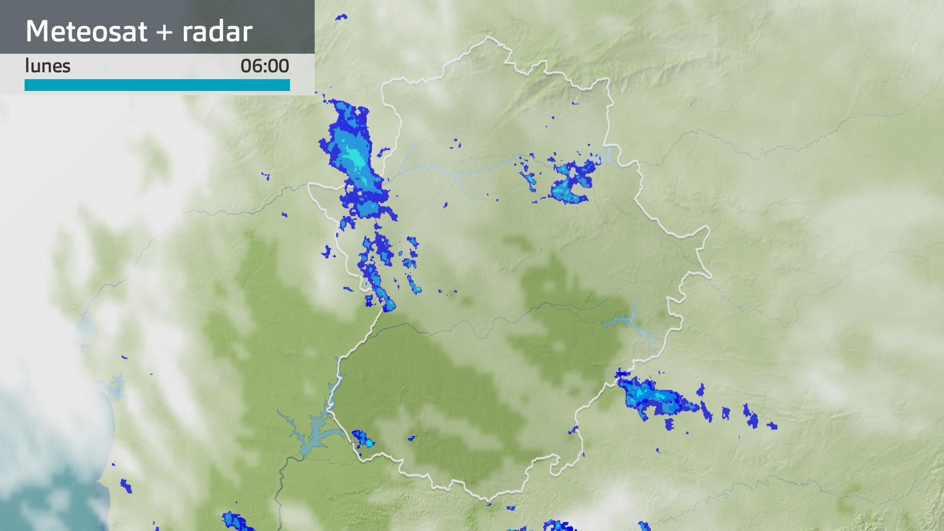 Imagen del Meteosat + radar meteorológico lunes 10 de marzo 6 h.