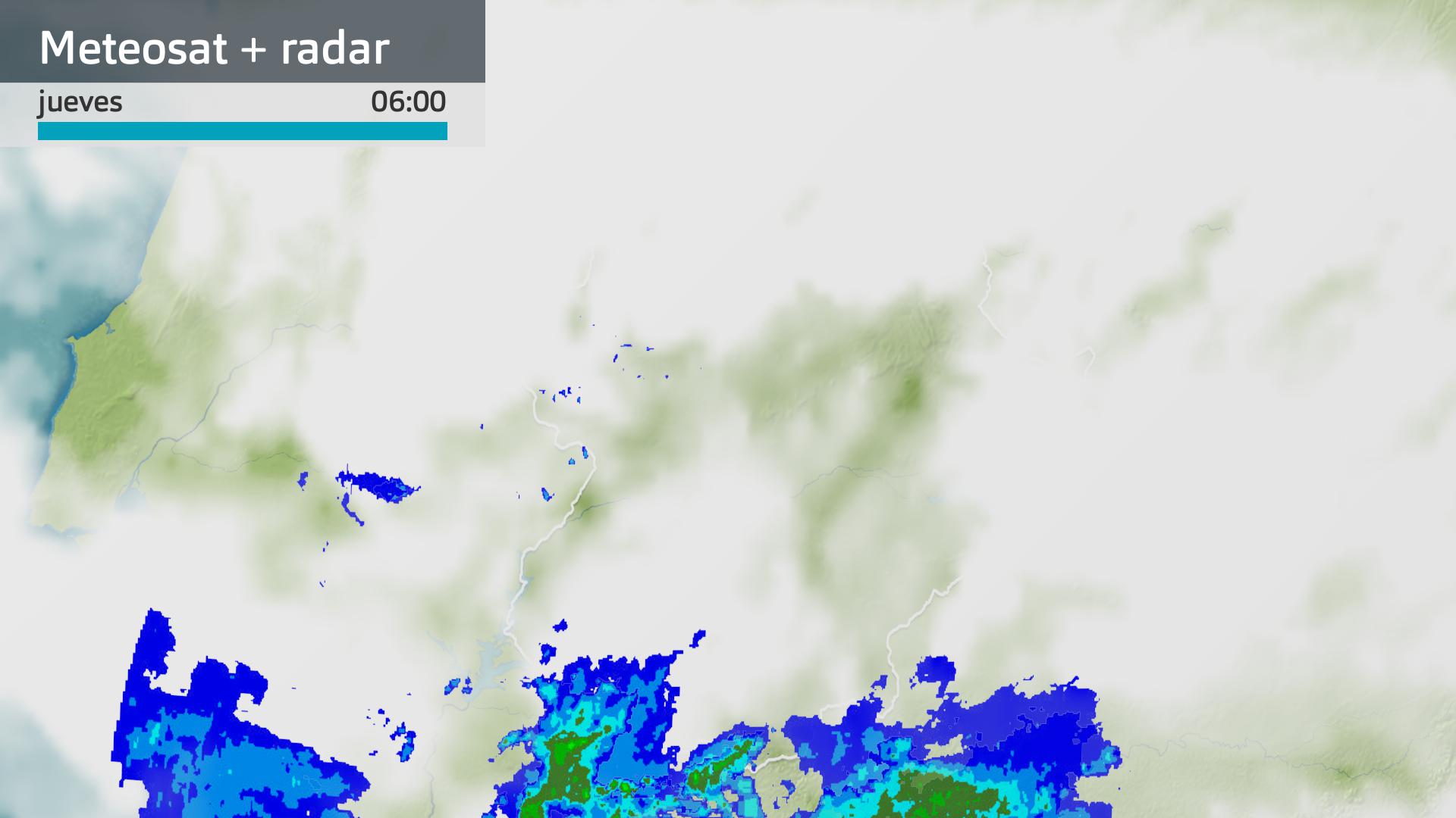 Imagen del Meteosat + radar meteorológico jueves 13 de marzo 6 h.