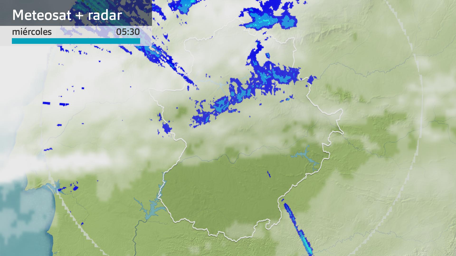 Imagen del Meteosat + radar meteorológico miércoles 3 de enero 5:30 h.