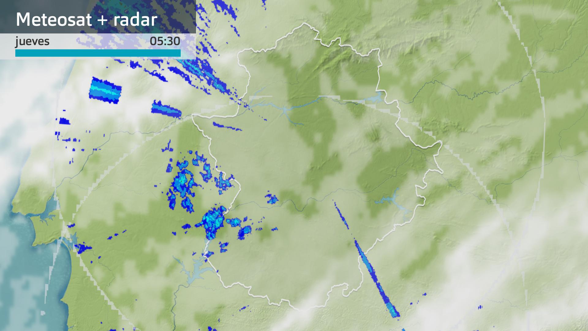 Imagen del Meteosat + radar meteorológico jueves 4 de enero 5:30 h.