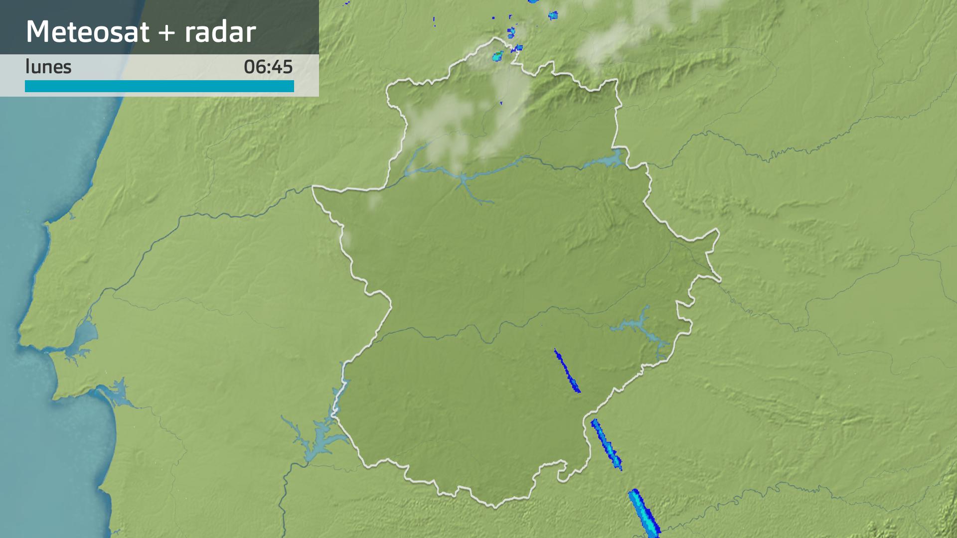 Imagen del Meteosat + radar meteorológico lunes 15 de julio 6:45 h.