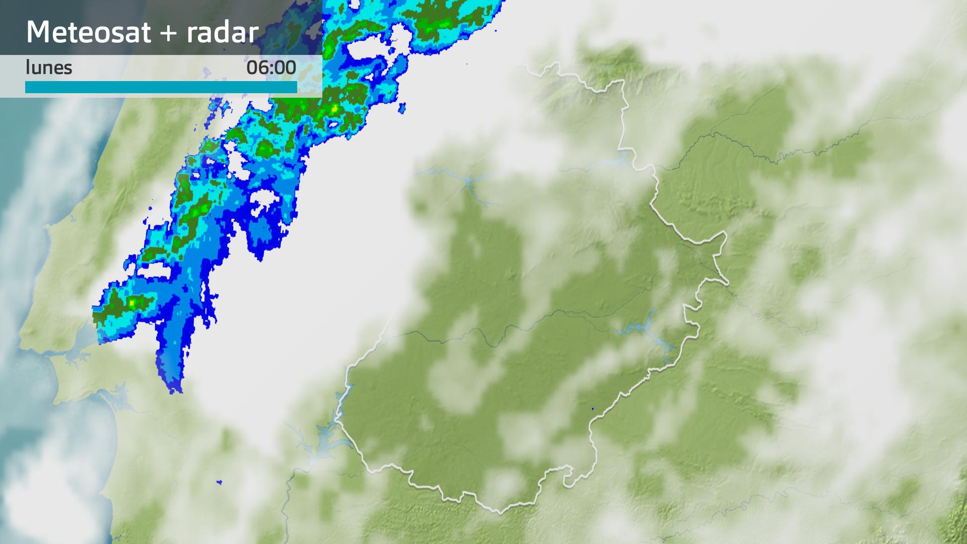 Imagen del Meteosat + radar meteorológico lunes 7 de octubre 6 h.