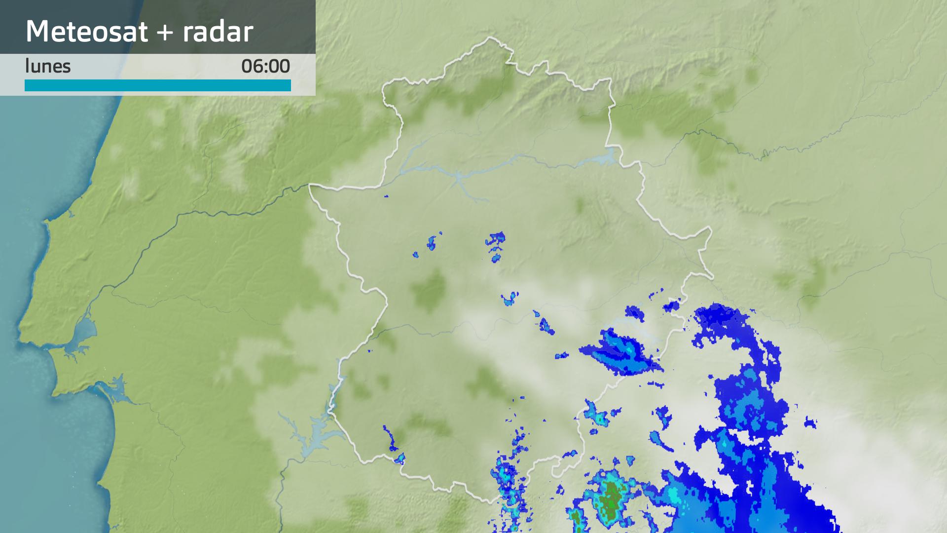 Imagen del Meteosat + radar meteorológico lunes 3 de febrero 6 h.