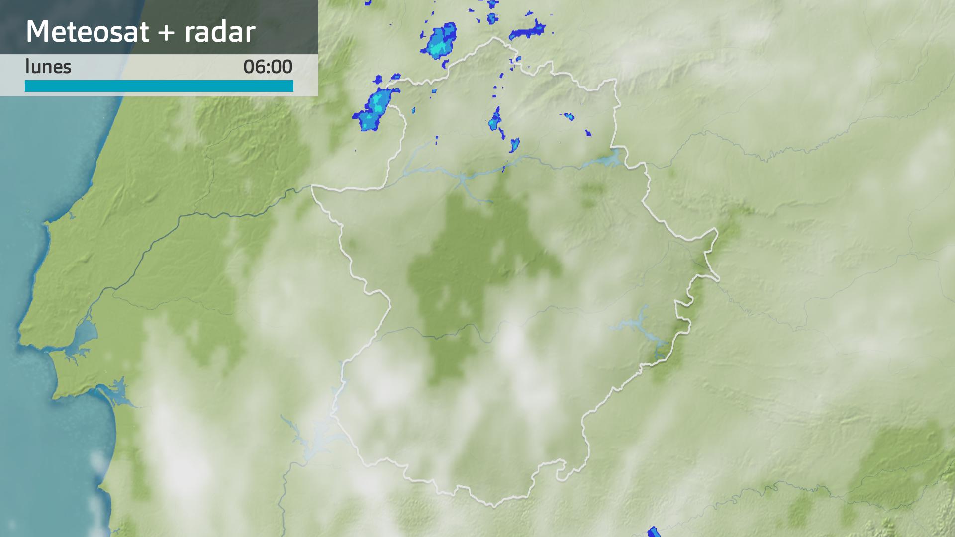 Imagen del Meteosat + radar meteorológico lunes 10 de febrero 6 h.