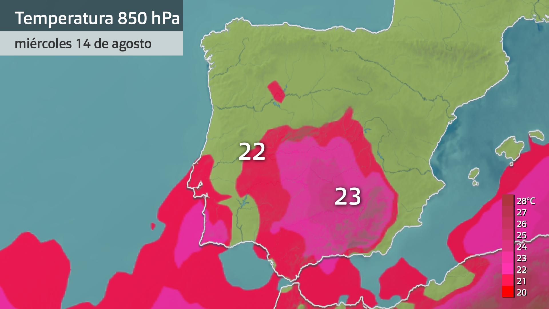 Temperatura a 850 hPa (1500 metros de altura)