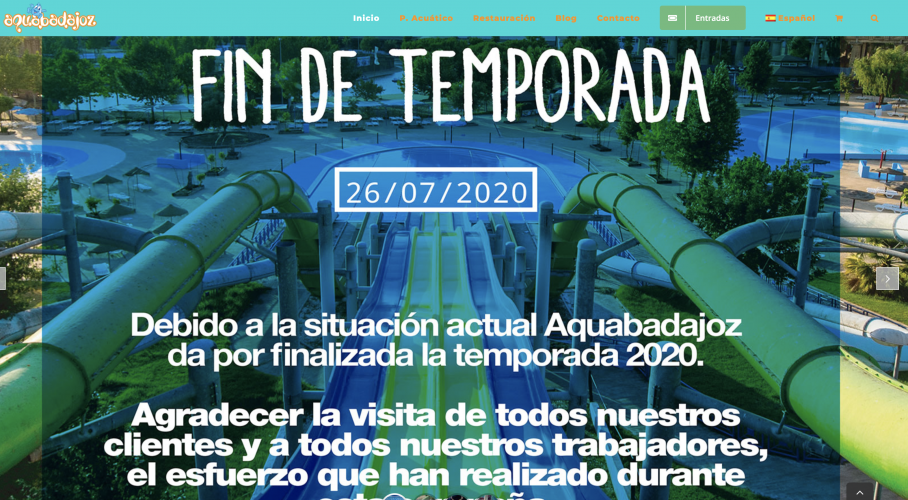 Página web de AquaBadajoz donde anuncian el fin de temporada