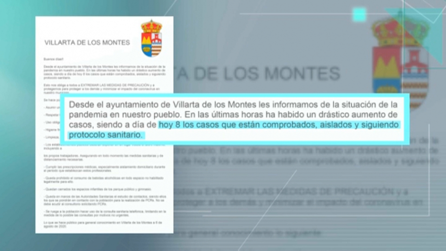 Bando informativo del Ayuntamiento de Villarta de los Montes informando sobre los nuevos contagios