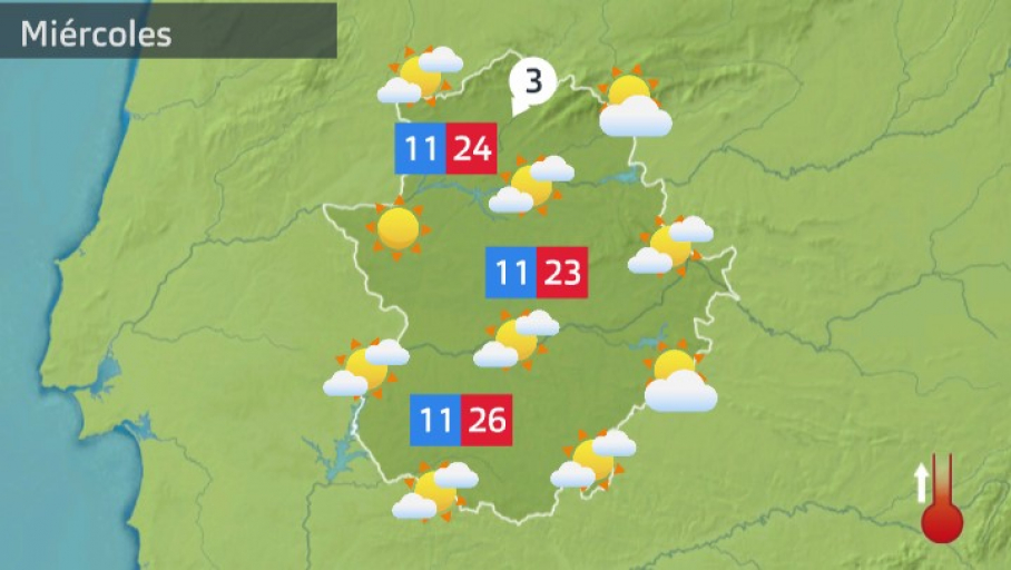 Mapa de tiempo previsto para el miércoles 4 de mayo