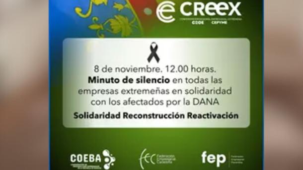 La Creex pide que se guarde un minuto de silencio en las empresas extremeñas este viernes ante los efectos de la DANA