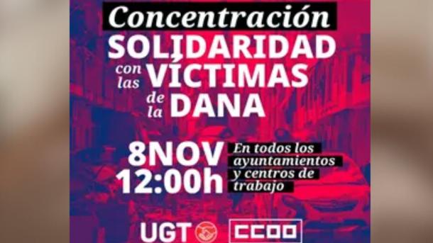 CCOO y UGT convocan este viernes un minuto de silencio en todos los centros de trabajo ante la catástrofe de la DANA