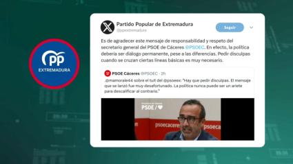 El PP Extremadura agradece las disculpas del PSOE de Cáceres por el tui sobre Guardiola