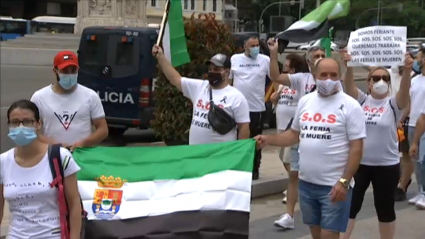 Feriantes extremeños manifestándose en Madrid