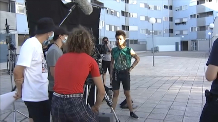 Momento del rodaje en Cáceres del corto "El amor amenazado".