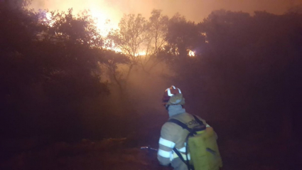Bombero forestal en incendio de Valencia de Alcántara