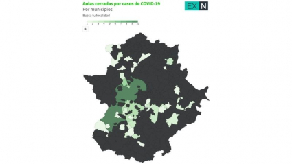 Mapa interactivo de aulas confinadas en Extremadura