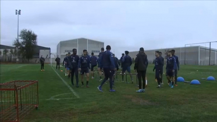 Los jugadores del Extremadura durante un entrenamiento esta temporada