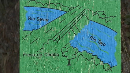 Dibujo de la presa de Cedillo sobre los ríos Sever y Tajo