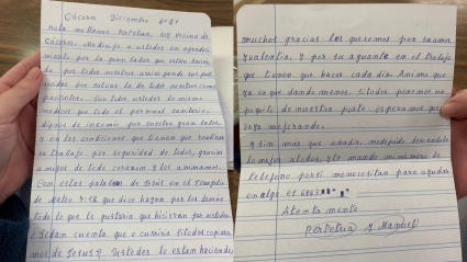 Carta escrita por una vecina de Cáceres en agradecimiento al servicio de vacunación de Cáceres