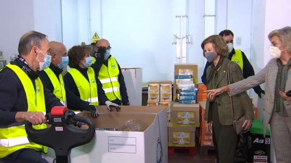 La reina Sofía durante su visita al Banco de Alimentos de Badajoz