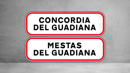 Grafismo con los nombres de las dos propuestas para el nuevo nombre de Don Benito y Villanueva tras la fusión: Concordia del Guadiana o Mestas del Guadiana
