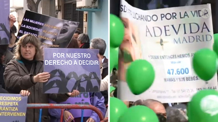 Miembros de diversos colectivos manifestando su punto de vista sobre la regulación sobre el derecho al aborto en España