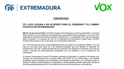 Comunicado del acuerdo PP-VOX