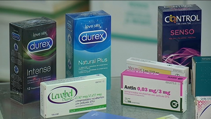 Métodos anticonceptivos en una farmacia