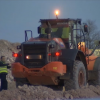 Máquina trabajando en la construcción de la terminal ferroviaria de la Plataforma Logística del Suroeste Ibérico