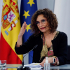 La ministra Portavoz, María Jesús Montero, durante su intervención en la rueda de prensa posterior a la reunión del Consejo de Ministros, este martes en Moncloa. 