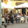 Terrazas de veladores en la Plaza de España de Badajoz.