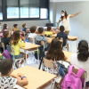 Aula de 3º de Primaria del colegio público de Cerro Gordo en Badajoz, que hoy ha abierto sus puertas por primera vez.