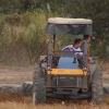 Joven agricultor con tractor en el campo.