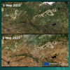 Imágenes del Satélico Copernicus de la zona de Coria con un año de diferencia