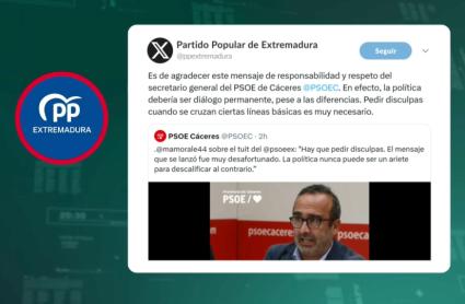 El PP Extremadura agradece las disculpas del PSOE de Cáceres por el tui sobre Guardiola