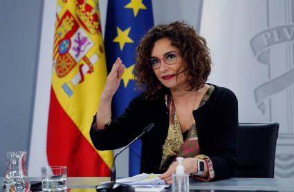 La ministra Portavoz, María Jesús Montero, durante su intervención en la rueda de prensa posterior a la reunión del Consejo de Ministros, este martes en Moncloa. 