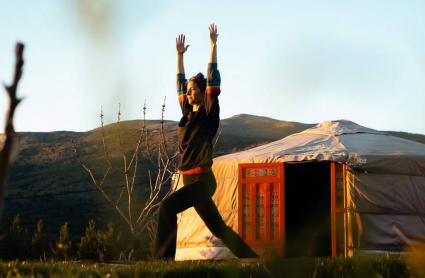 Yoga en el establecimiento rural El Jardín de las Delizias.