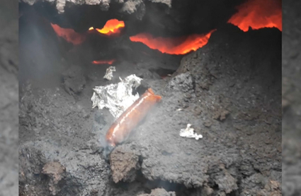 Morcilla extremeña en la boca de un volcán