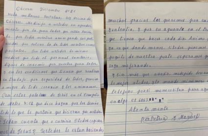 Carta escrita por una vecina de Cáceres en agradecimiento al servicio de vacunación de Cáceres