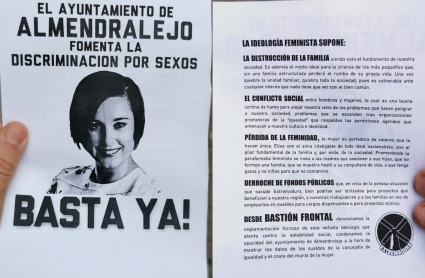 Panfletos repartidos en Almendralejo contra la labor de la concejalía de Igualdad