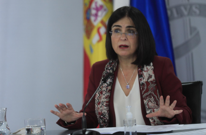 La ministra de Sanidad, Carolina Darias, ofrece una rueda de prensa tras el Consejo Interterritorial del Sistema Nacional de Salud este miércoles en Madrid. 