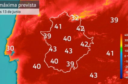 Mapa de temperaturas máximas para el lunes 13 de junio