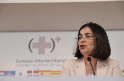 La ministra de Sanidad, Carolina Darias, durante la rueda de prensa tras celebrarse el Consejo Interterritorial de Salud, que ha reúnido este miércoles en València a Sanidad y comunidades autónomas, analizando la evolución de la pandemia de covid, la situación epidemiológica de la viruela del mono, así como la aplicación del plan de salud bucodental aprobado por el Consejo de Ministros y que dará cobertura a siete millones de personas.