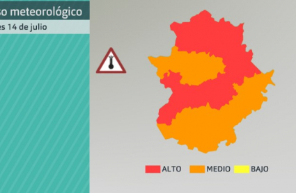 Mapa de avisos para el jueves 14 de julio de 2022.