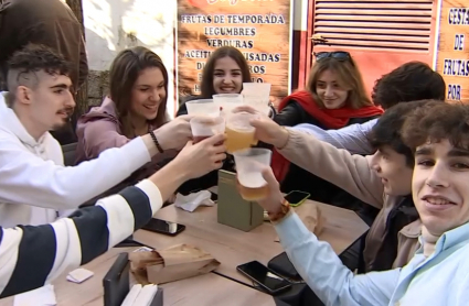 Grupo de amigos brindando en Cáceres